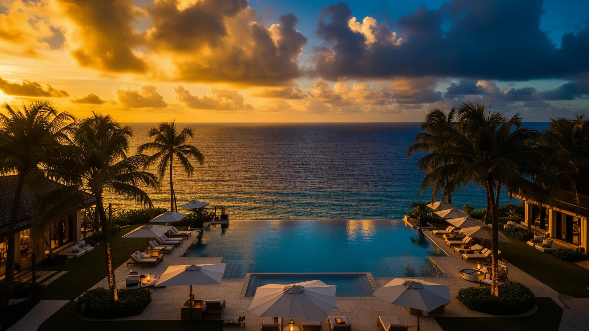 Luxury resort at golden hour